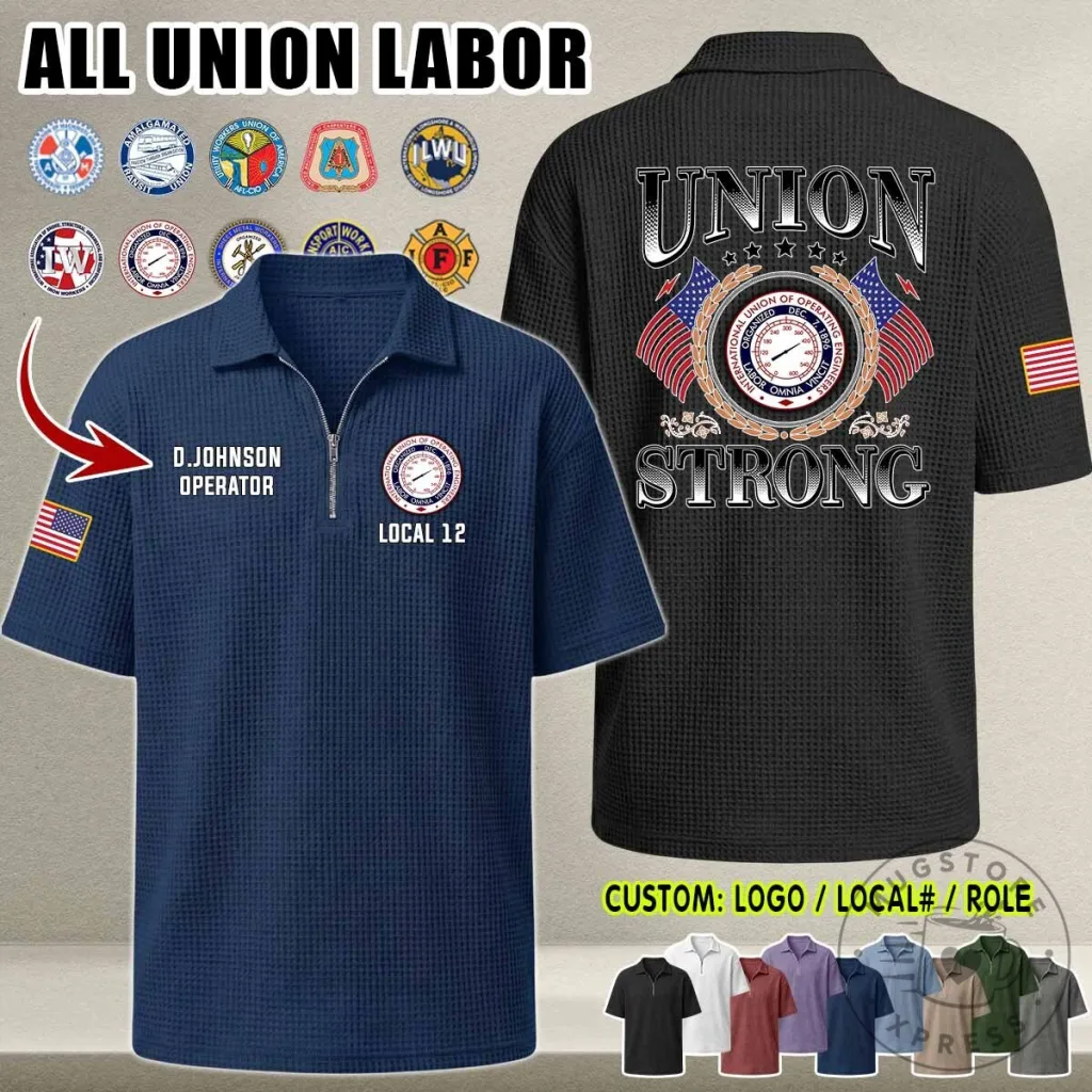 Union Strong Waffle Knit Half-Zip Polo Shirt for Labor Union Members