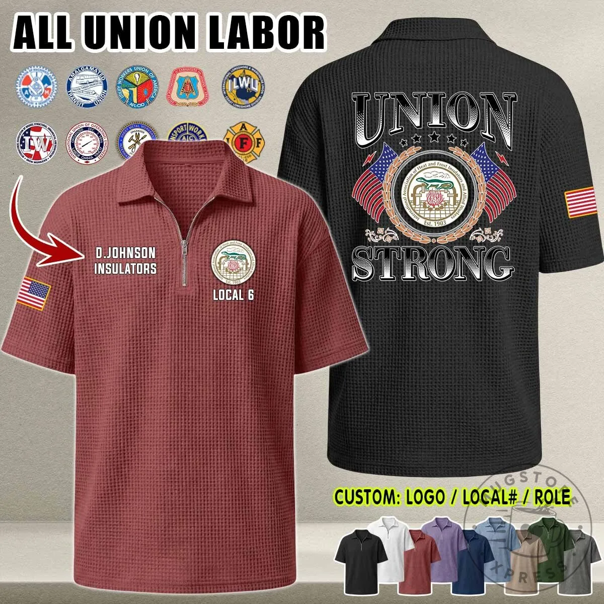 Union Strong Waffle Knit Half-Zip Polo Shirt for Labor Union Members 15 Union Strong Waffle Knit Half-Zip Polo Shirt for Labor Union Members
