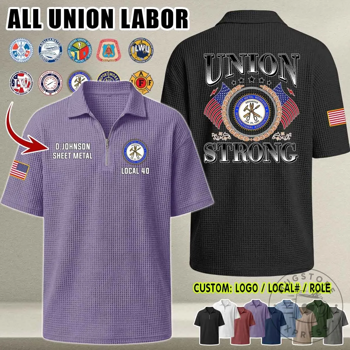Union Strong Waffle Knit Half-Zip Polo Shirt for Labor Union Members 17 Union Strong Waffle Knit Half-Zip Polo Shirt for Labor Union Members