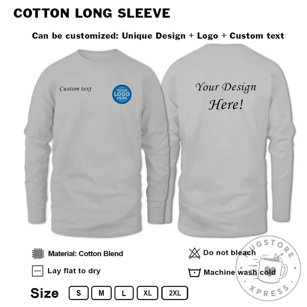 Customizable Cotton Blend Long Sleeve T-Shirt with Personalized Logo and Text