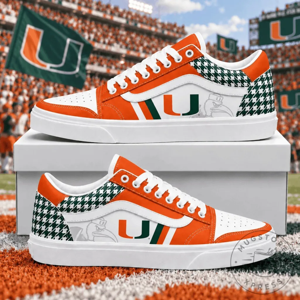 Miami Hurricanes NCAA Classic Houndstooth Sideline Custom Design Shoes Miami Hurricanes NCAA Classic Houndstooth Sideline Custom Design Shoes