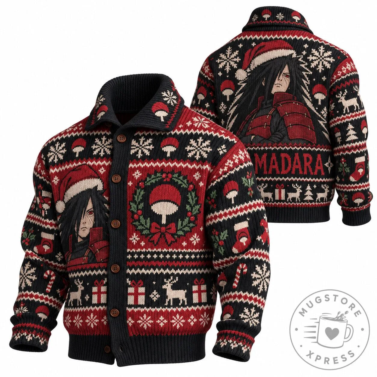 Madara Uchiha Naruto Anime Christmas Holiday Ugly Sweater Cardigan 2 Madara Uchiha Naruto Anime Christmas Holiday Ugly Sweater Cardigan