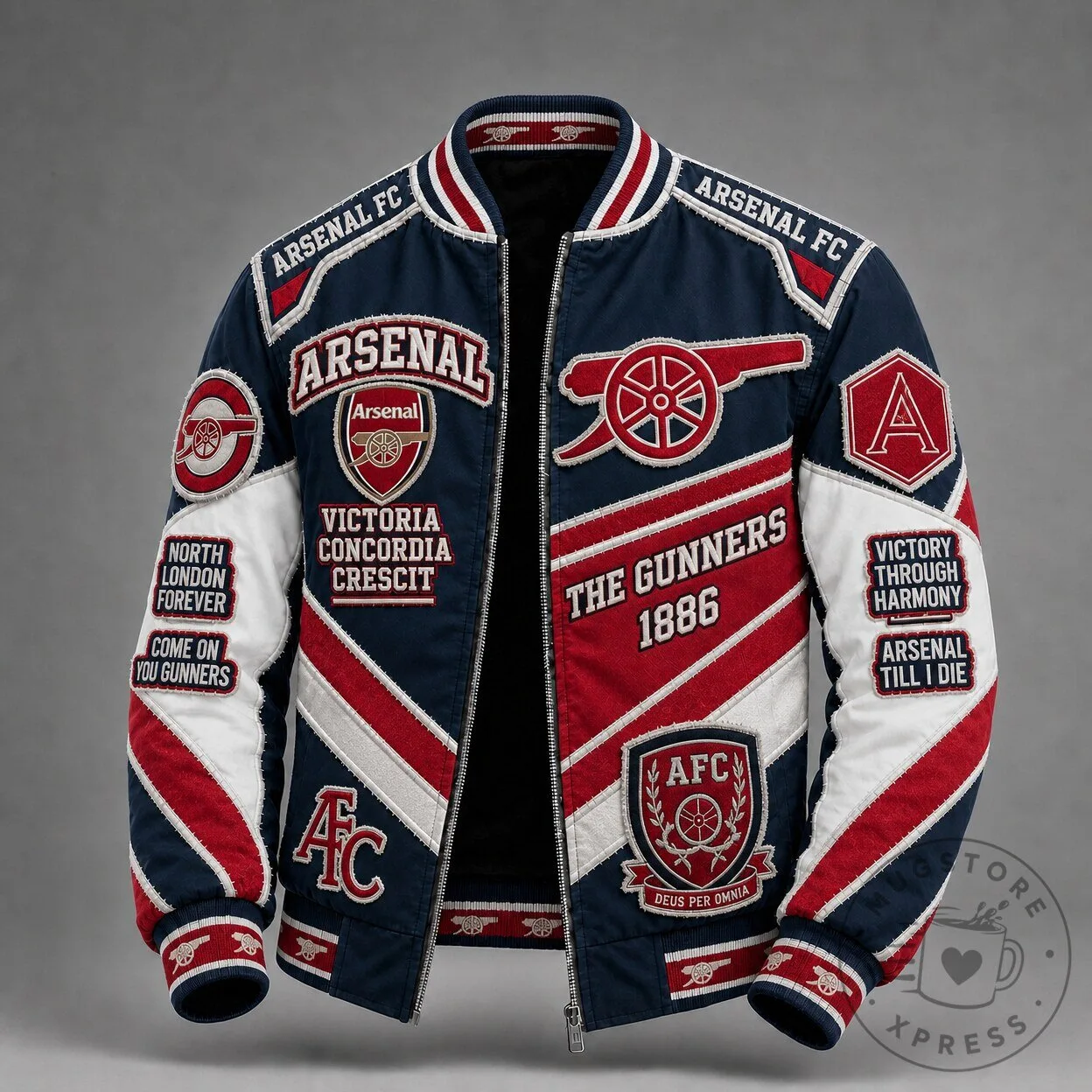Arsenal Football Club The Gunners Bomber Jacket, Victory Through Harmony Streetwear Coat