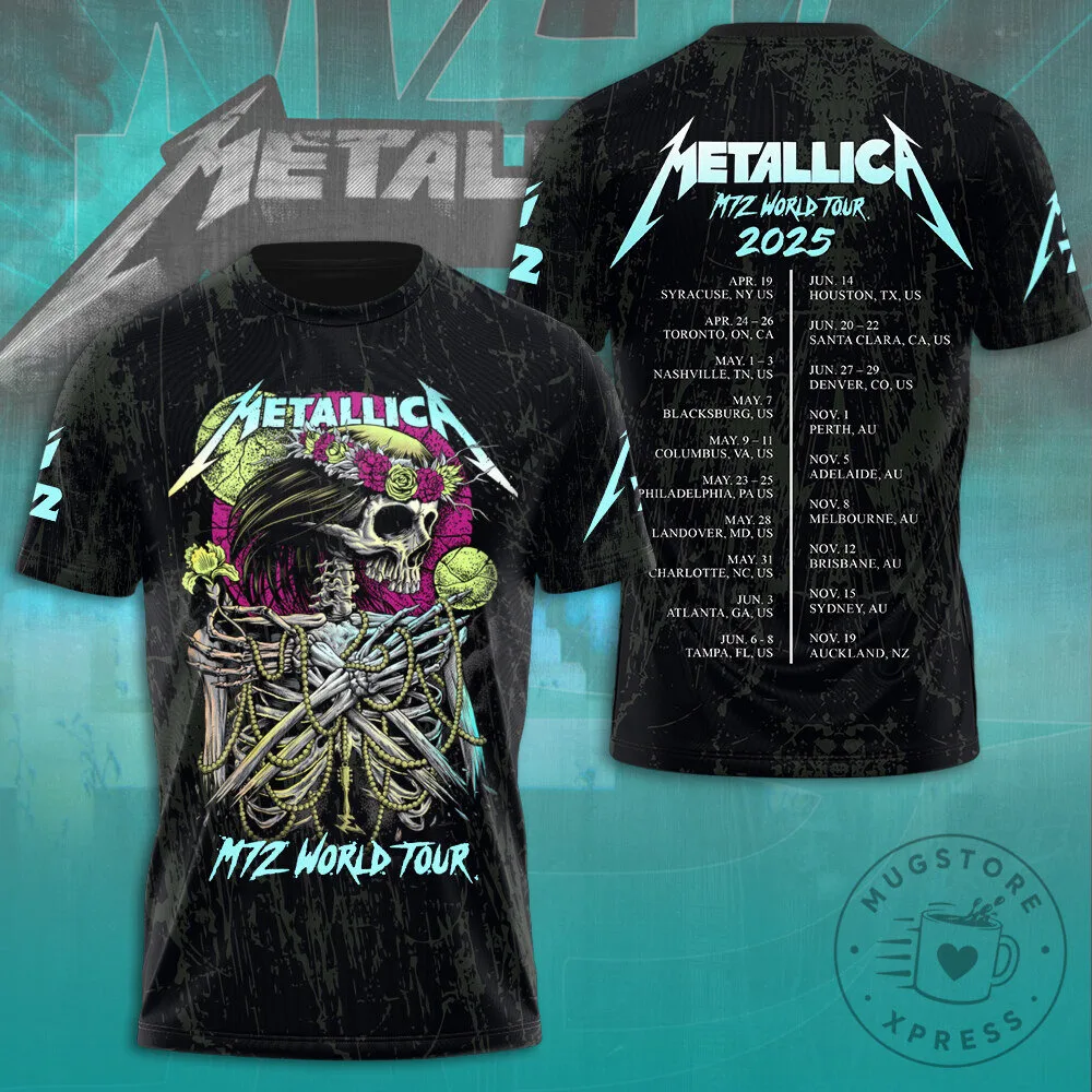 Skull Design T-Shirt for Metallica’s M72 World Tour 2025 Concert Dates