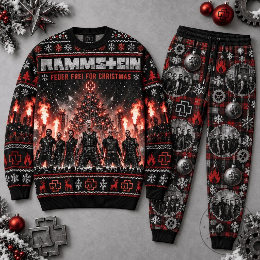 Rammstein Feuer Frei For Christmas Concert Ugly Christmas Sweater and Jogger Pants Rammstein Feuer Frei For Christmas Concert Ugly Christmas Sweater and Jogger Pants
