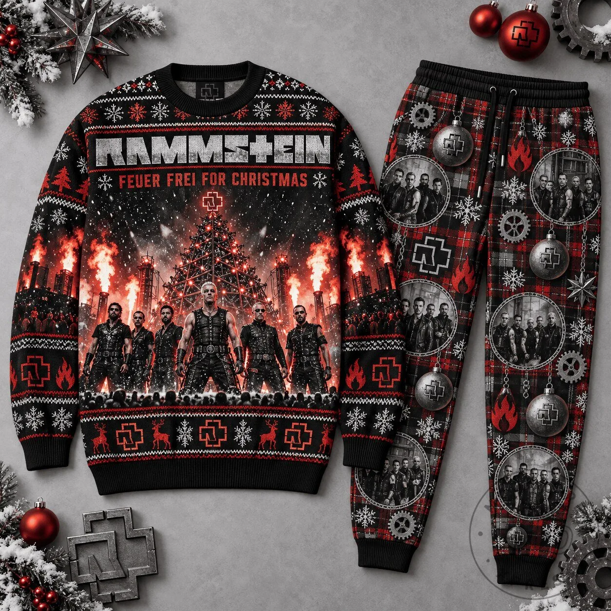 Rammstein Feuer Frei For Christmas Concert Ugly Christmas Sweater and Jogger Pants 6 Rammstein Feuer Frei For Christmas Concert Ugly Christmas Sweater and Jogger Pants