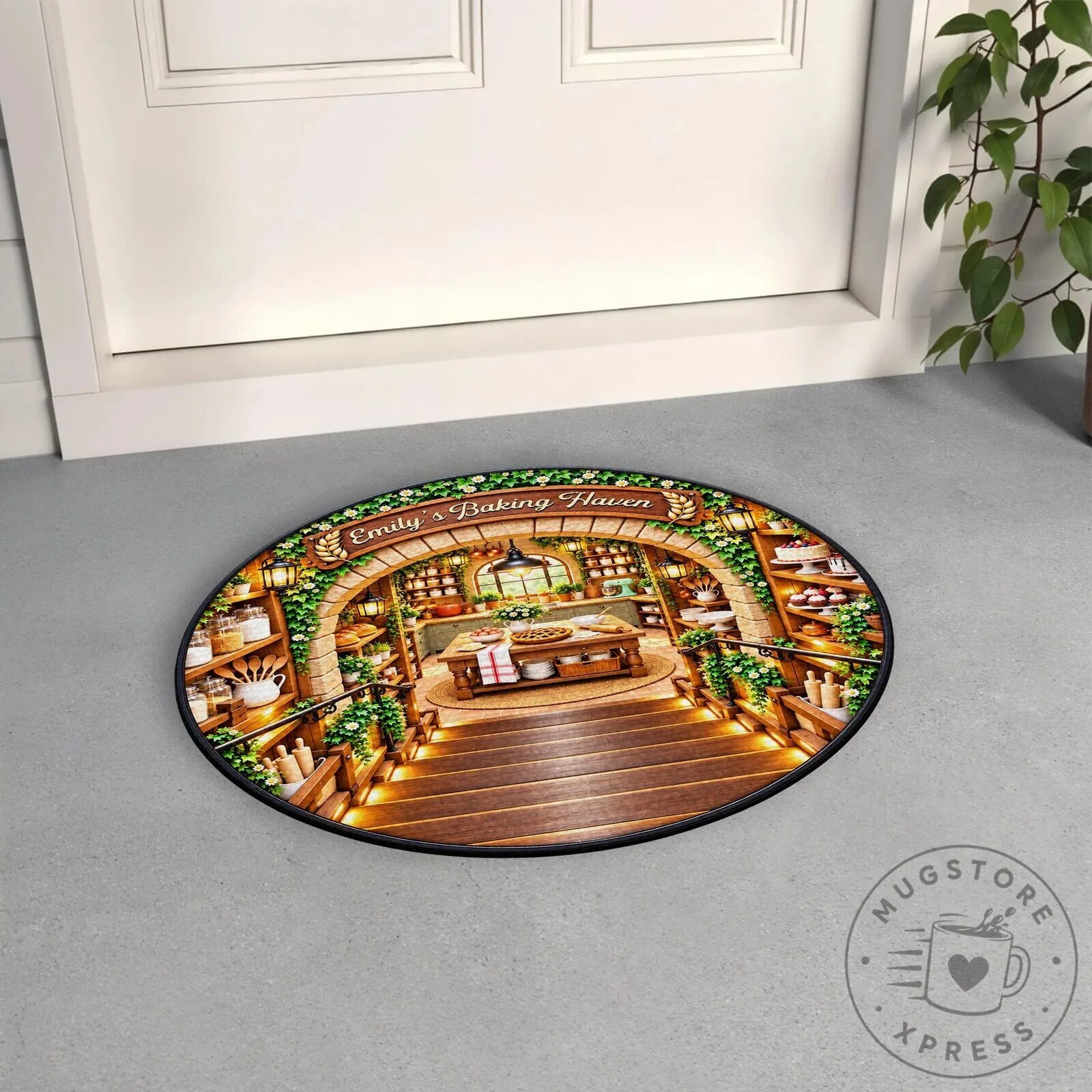 Personalized Baking Haven Kitchen Scene Round Doormat for Home Decor 12 Personalized Baking Haven Kitchen Scene Round Doormat for Home Decor