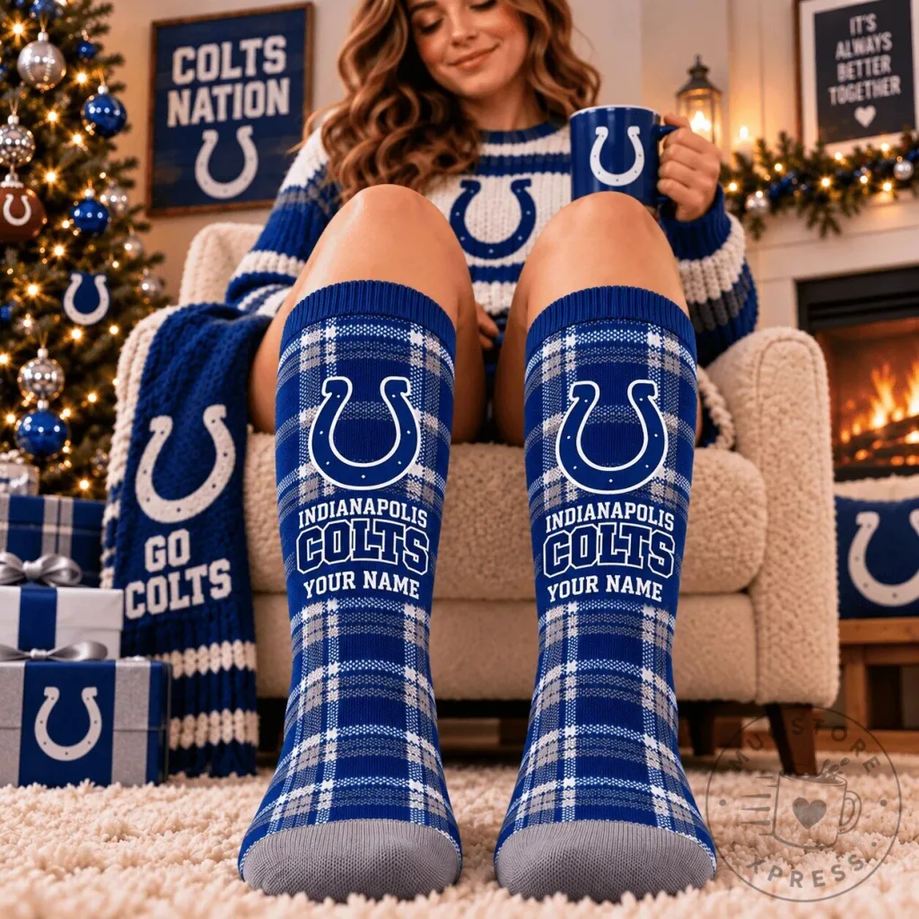 Indianapolis Colts Personalized Plaid Pattern Fan Socks Indianapolis Colts Personalized Plaid Pattern Fan Socks