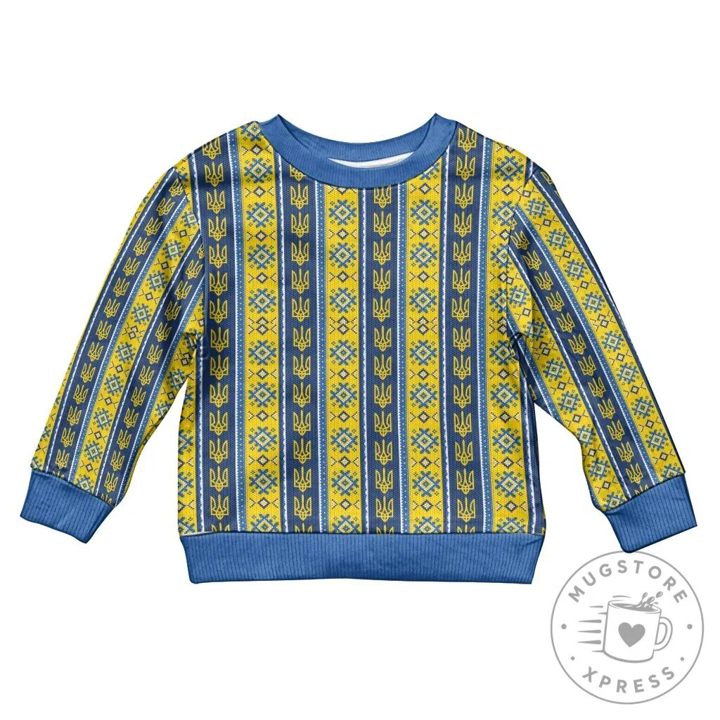 Ukrainian Trident Pattern Kids Crewneck Sweatshirt 9 Ukrainian Trident Pattern Kids Crewneck Sweatshirt