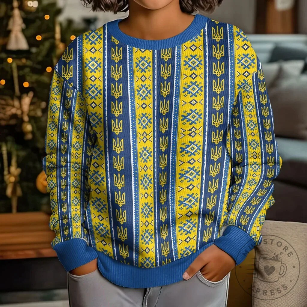 Ukrainian Trident Pattern Kids Crewneck Sweatshirt 11 Ukrainian Trident Pattern Kids Crewneck Sweatshirt
