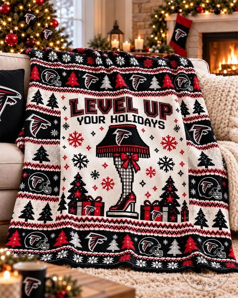 Atlanta Falcons Level Up Your Holidays Christmas Ugly Sweater Style Blanket