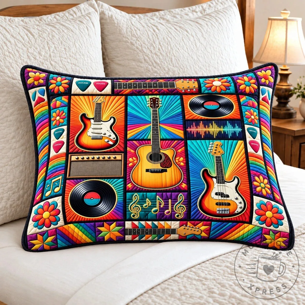 Colorful Guitar Music Lover Decorative Throw Pillow Case