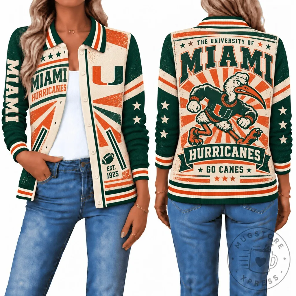 University of Miami Hurricanes Retro Style Bomber Jacket for Women University of Miami Hurricanes Retro Style Bomber Jacket for Women