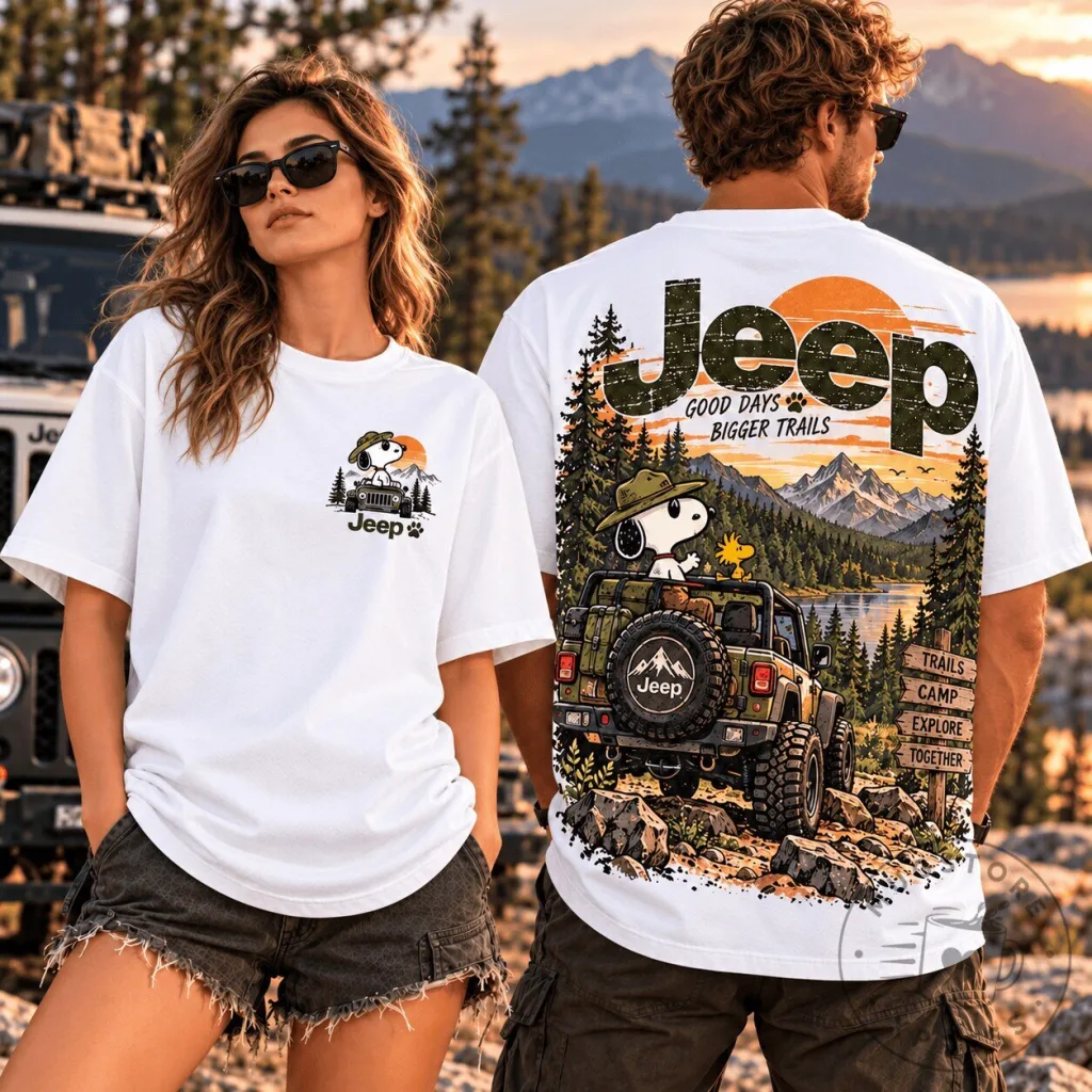 Snoopy Jeep Adventure Mountain Camping Good Days Bigger Trails T-Shirt Snoopy Jeep Adventure Mountain Camping Good Days Bigger Trails T-Shirt