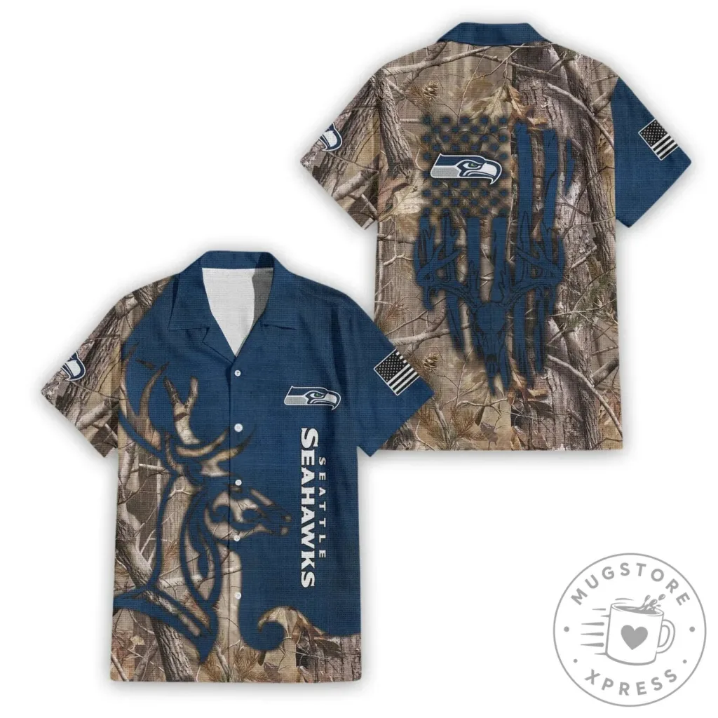 Seattle Seahawks Deer Hunting Camouflage Hawaiian Shirt for Men Seattle Seahawks Deer Hunting Camouflage Hawaiian Shirt for Men