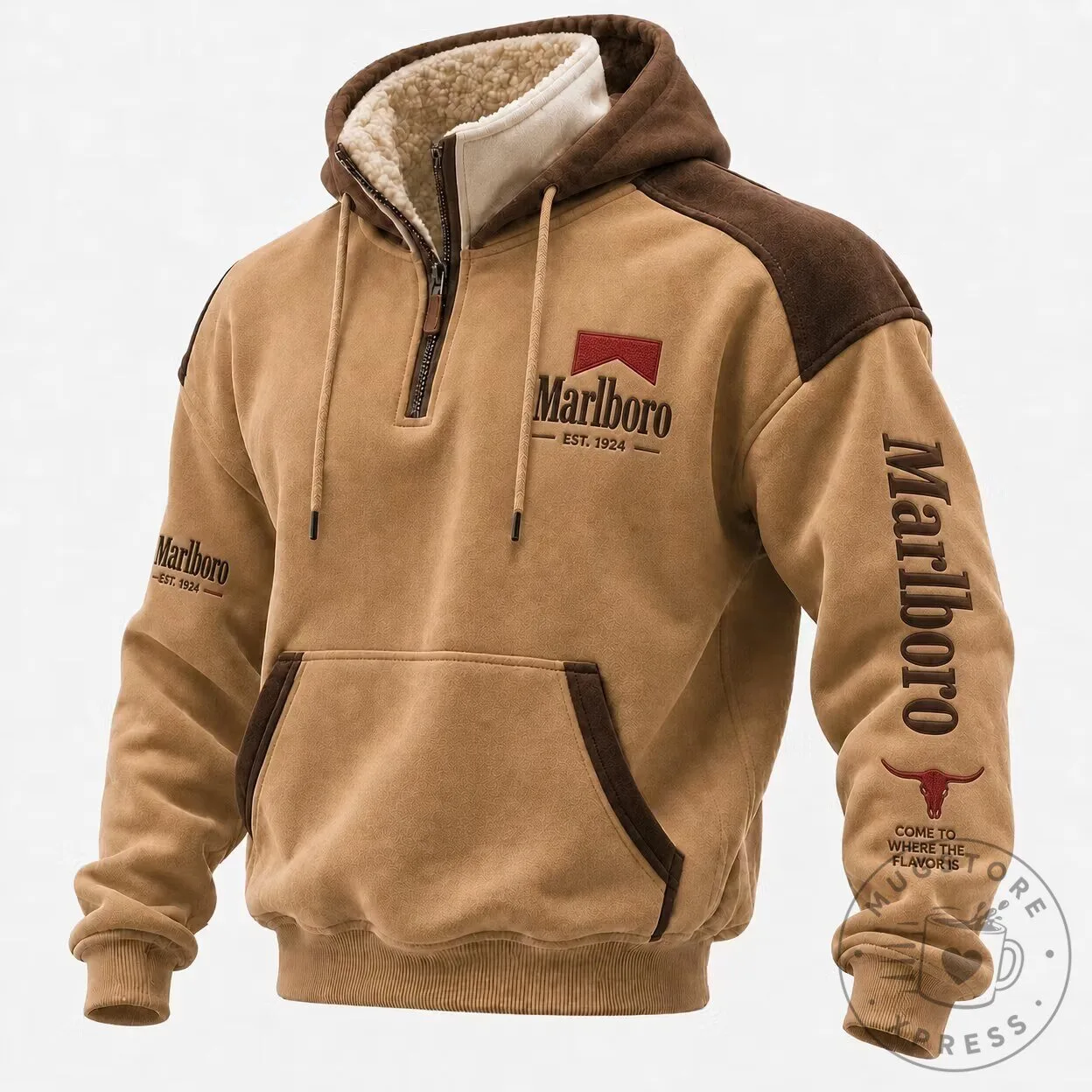 Marlboro Vintage Outdoor Style Sherpa-Lined Half-Zip Hoodie 11 Marlboro Vintage Outdoor Style Sherpa-Lined Half-Zip Hoodie