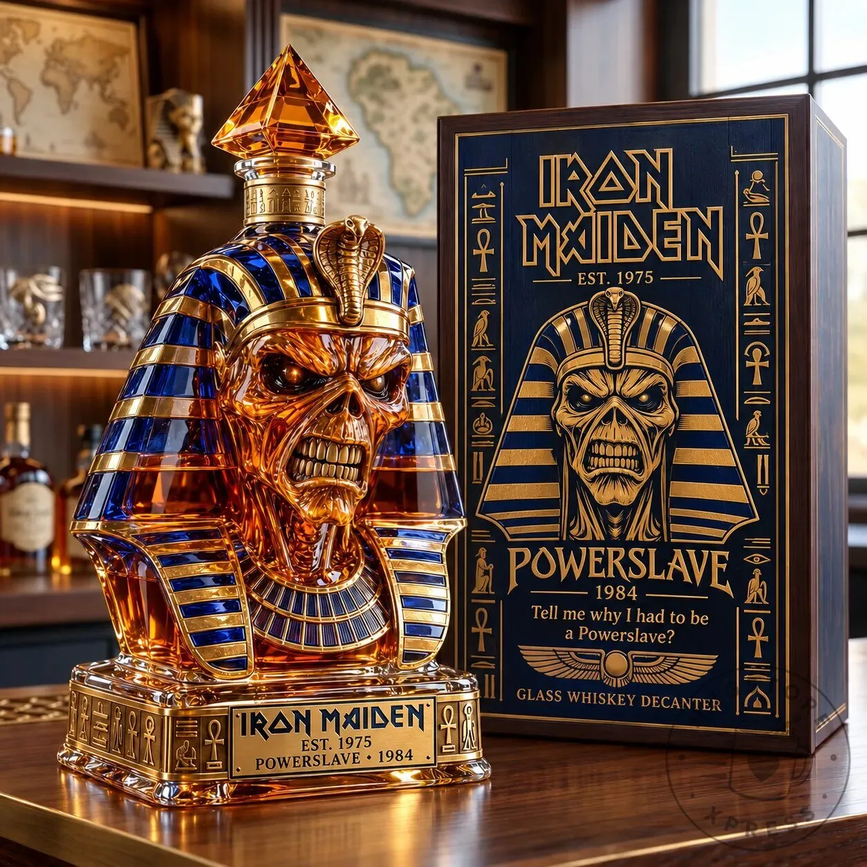 Iron Maiden Powerslave Pharaoh Eddie Whiskey Decanter with Glass Stopper