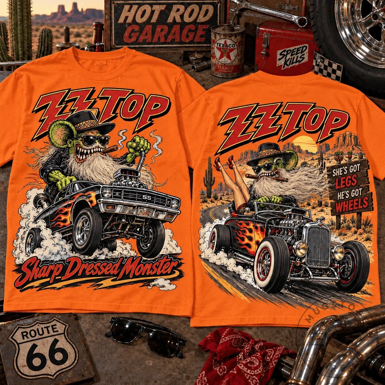 ZZ Top Sharp Dressed Monster Rat Fink Hot Rod T-Shirt