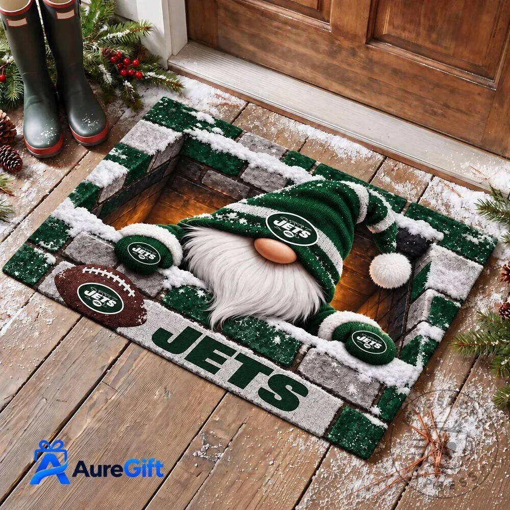 New York Jets Christmas Gnome Football Fan Welcome Doormat