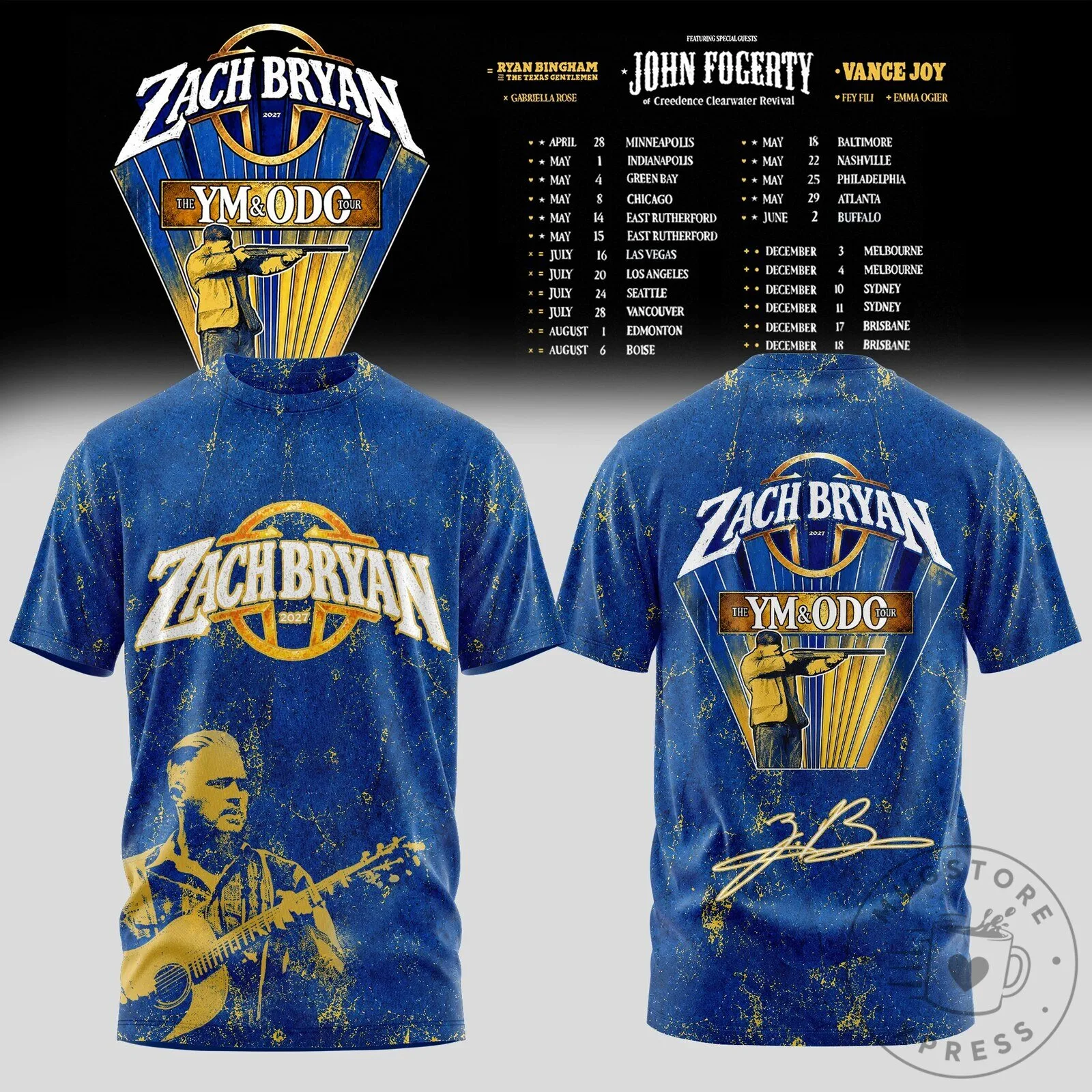 Zach Bryan The YM & ODC Tour 2027 Concert Schedule T-Shirt