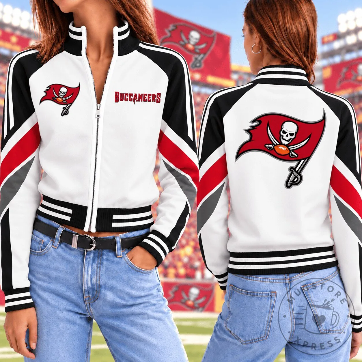 Tampa Bay Buccaneers NFL Football Vintage Colorblock Full-Zip Bomber Jacket