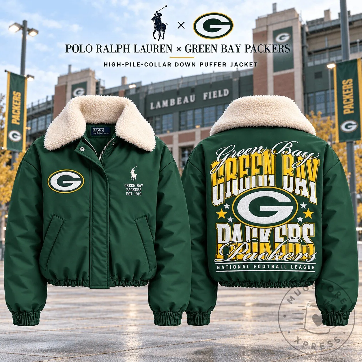 Green Bay Packers Polo Ralph Lauren High-Pile-Collar Down Puffer Jacket