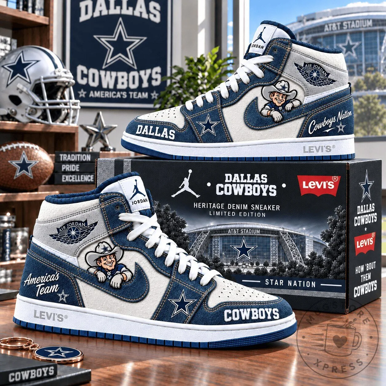 Dallas Cowboys Heritage Denim High-Top Sneakers for Men and Women