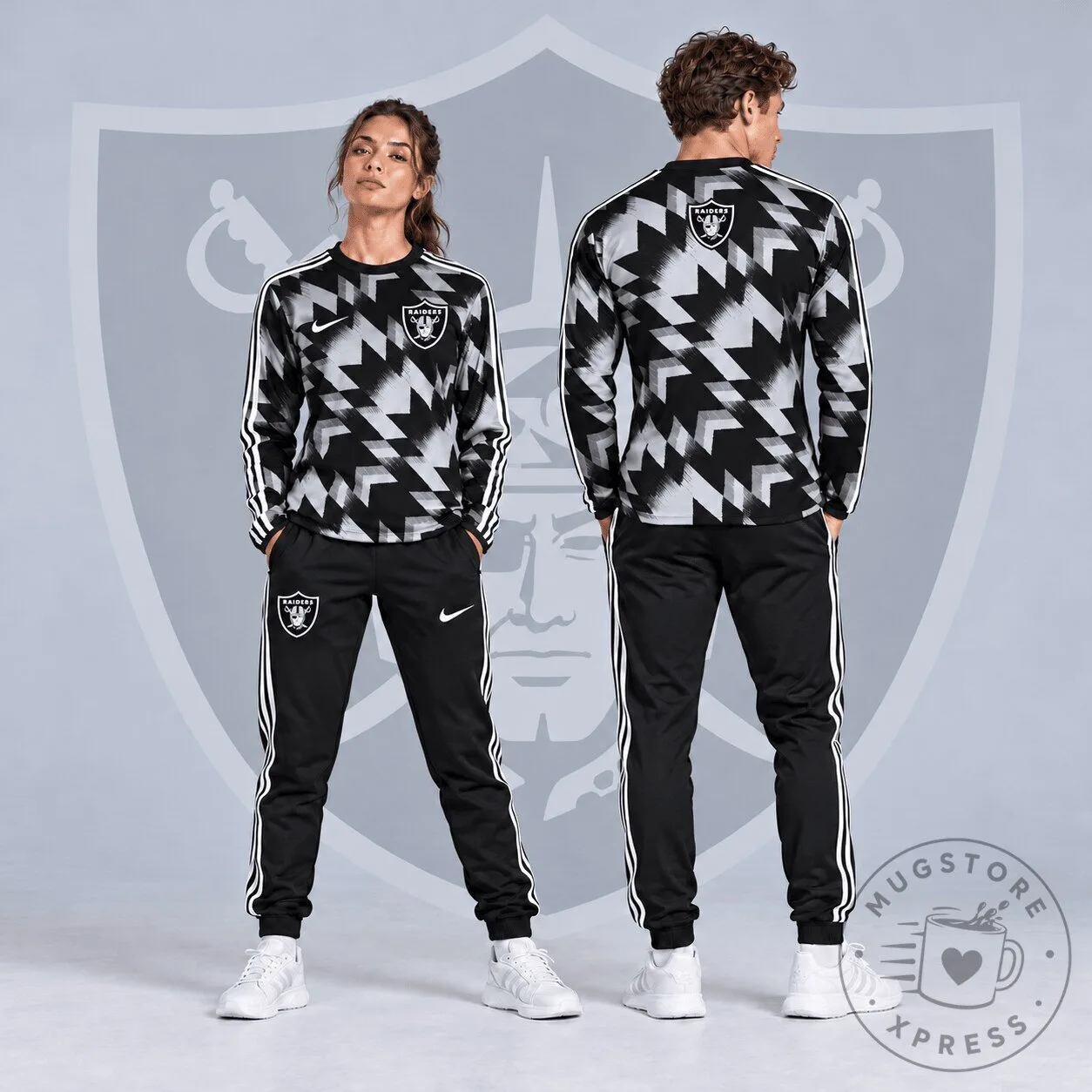 Las Vegas Raiders NFL Abstract Zigzag Camo Long Sleeve Crewneck Sweatshirt