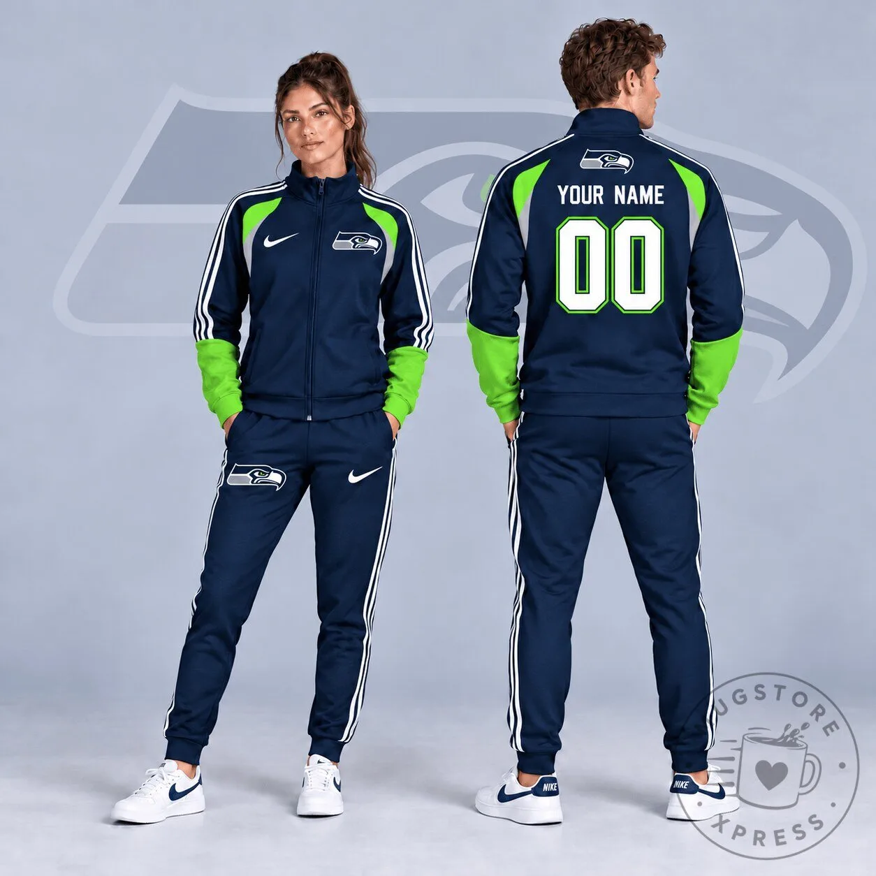 Seattle Seahawks Custom Name Number Varsity Colorblock Full Zip Tracksuit Jacket