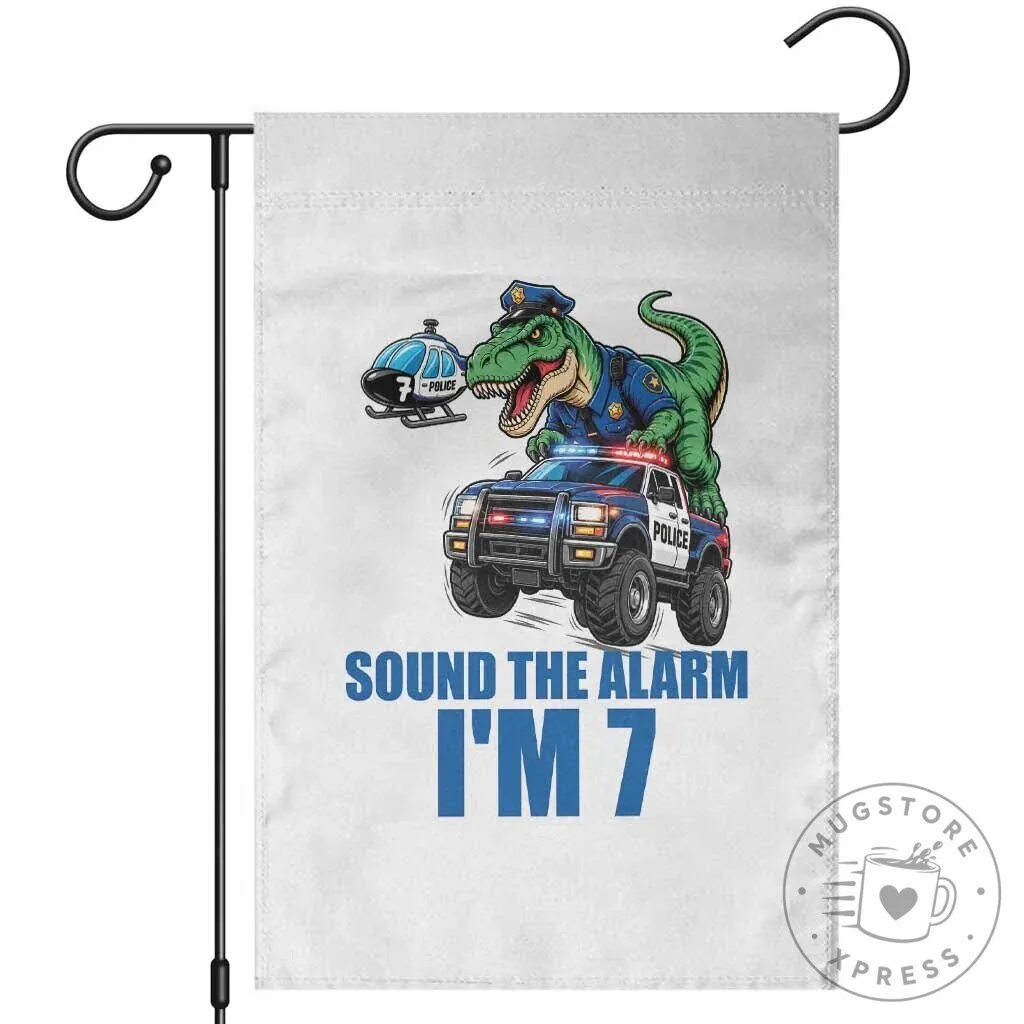 Funny Police Car Dinosaur Seven Year Old Birthday Garden Flag 3 Funny Police Car Dinosaur Seven Year Old Birthday Garden Flag