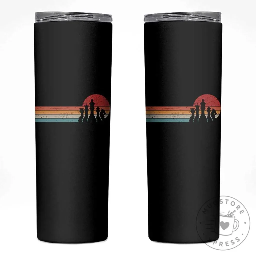Retro Chess Player Skinny Tumbler Funny Board Game Themed Insulated Drinkware