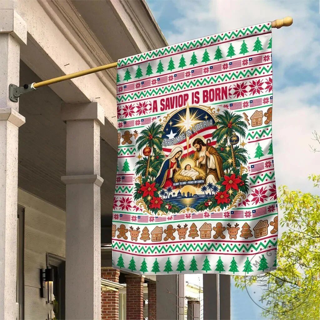 Liberia Christmas Nativity Scene Ugly Sweater Pattern Garden Flag