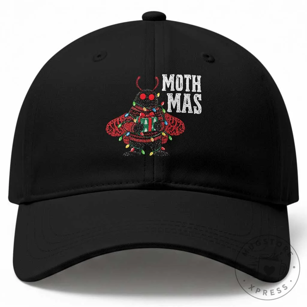 Mothman Christmas Holiday Festive Lights Cute Moth Mas Black Baseball Cap Hat