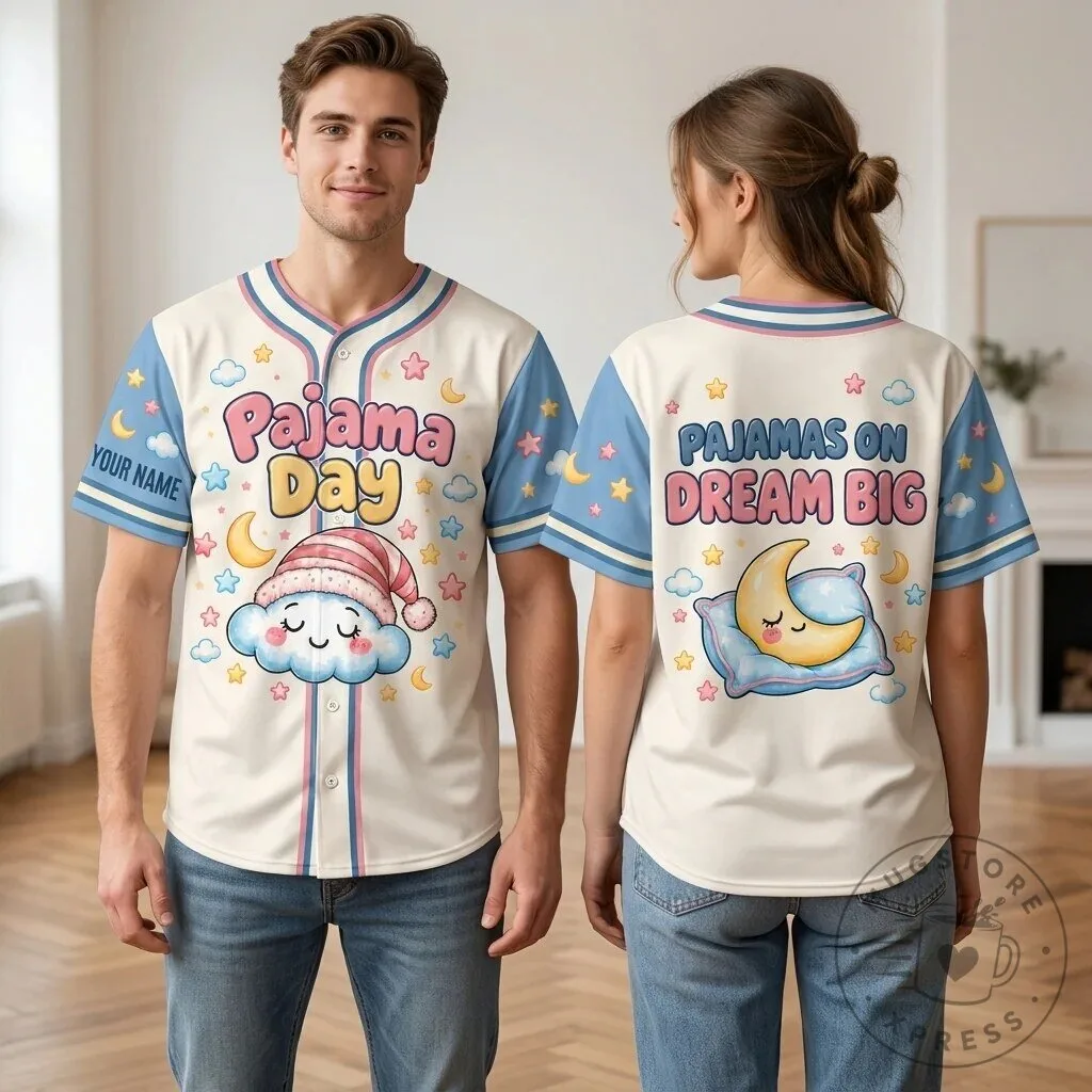 Pajama Day Sleepy Cloud Personalized Baseball Jersey 3 Pajama Day Sleepy Cloud Personalized Baseball Jersey