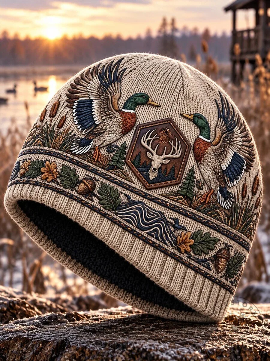 Mallard Duck Deer Hunting Season Knitted Beanie Hat 3 Mallard Duck Deer Hunting Season Knitted Beanie Hat