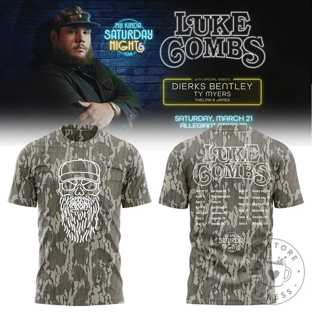 Luke Combs My Kinda Saturday Night Tour Concert Dates Camouflage T-Shirt
