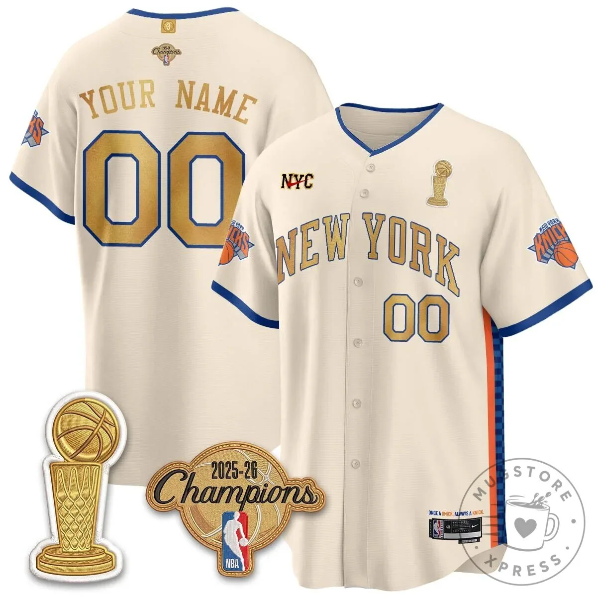 New York Knicks 2025-26 Champions Custom Baseball Jersey 6 New York Knicks 2025-26 Champions Custom Baseball Jersey