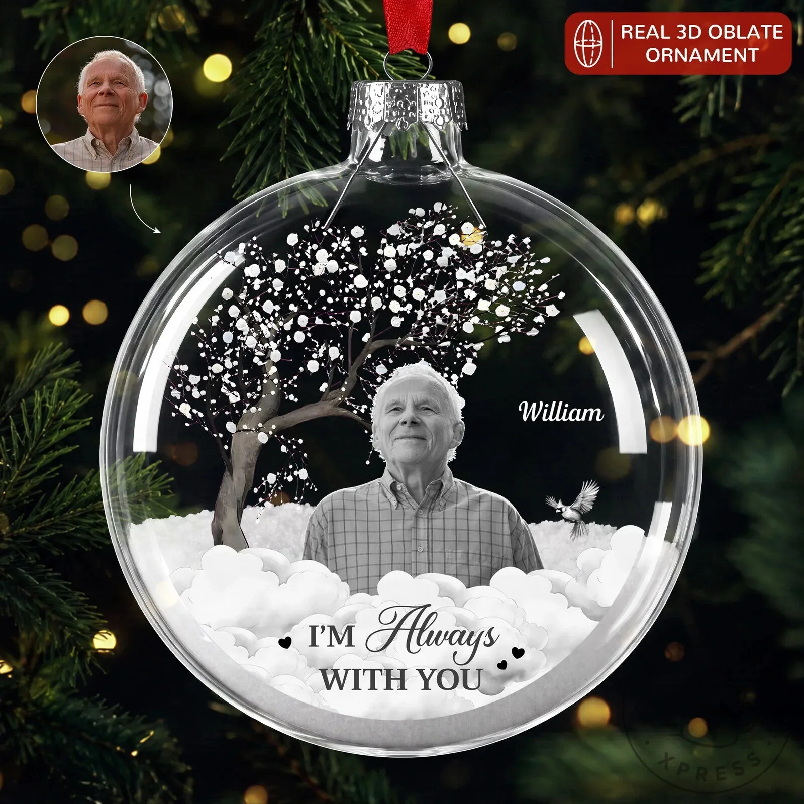 Personalized Memorial Photo Glass Christmas Ornament - Always With You Remembrance Gift 1 Personalized Memorial Photo Glass Christmas Ornament - Always With You Remembrance Gift