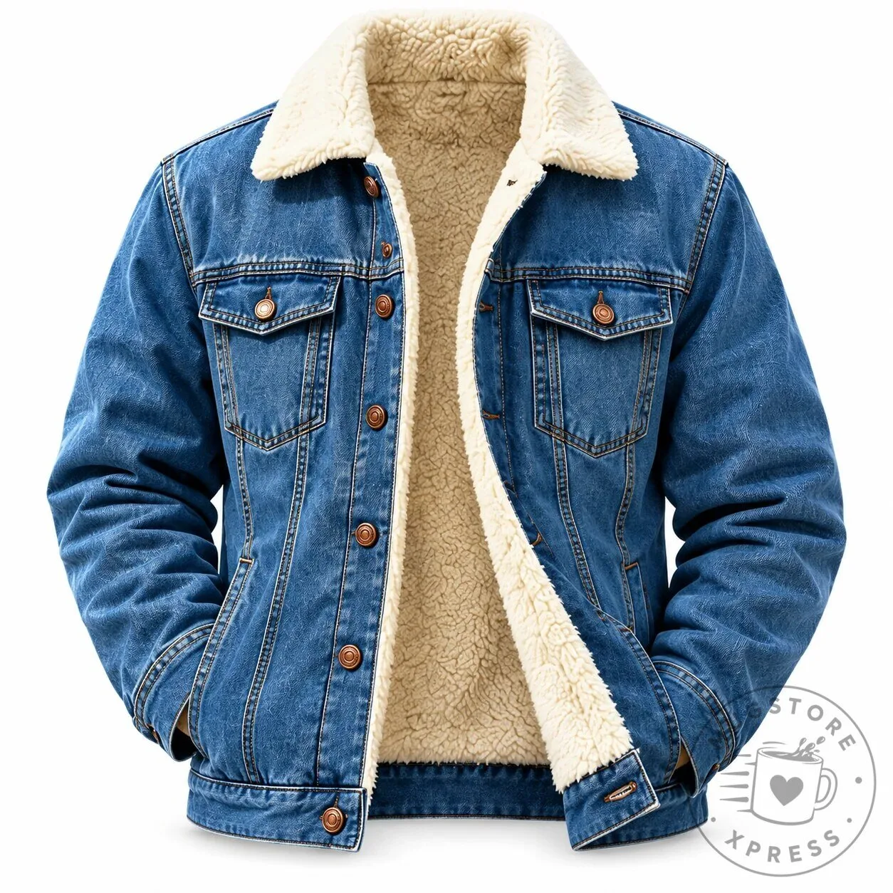 Men's Sherpa Lined Denim Jacket Warm Winter Outerwear with Fleece Collar 18 Men