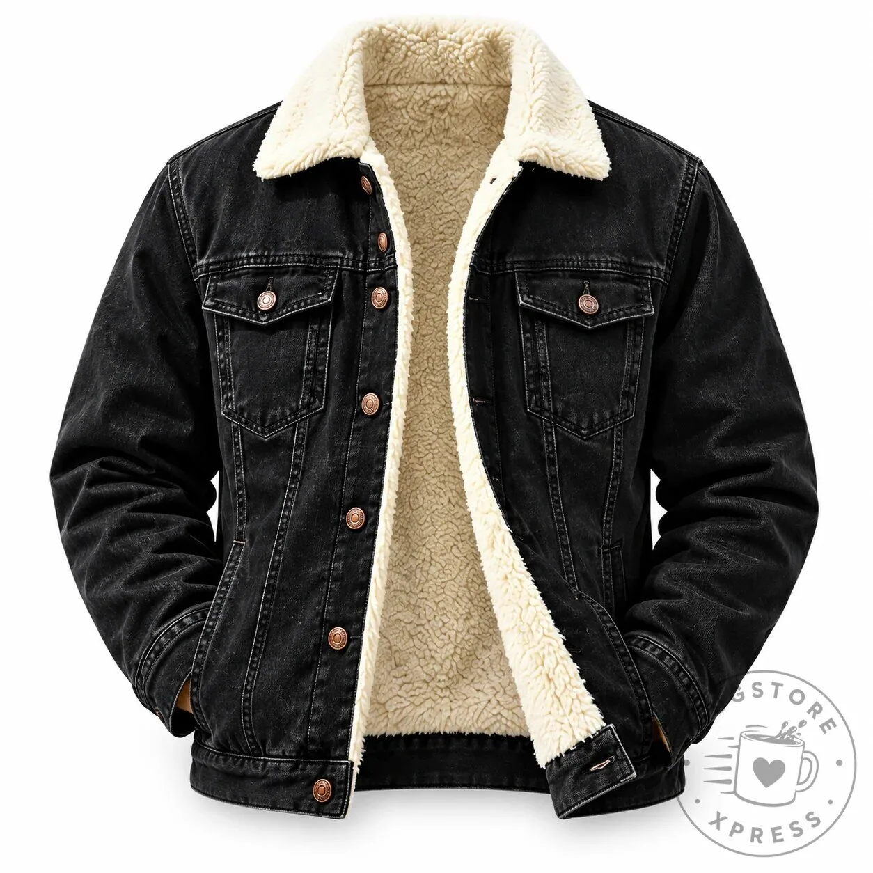 Men's Sherpa Lined Denim Jacket Warm Winter Outerwear with Fleece Collar 19 Men