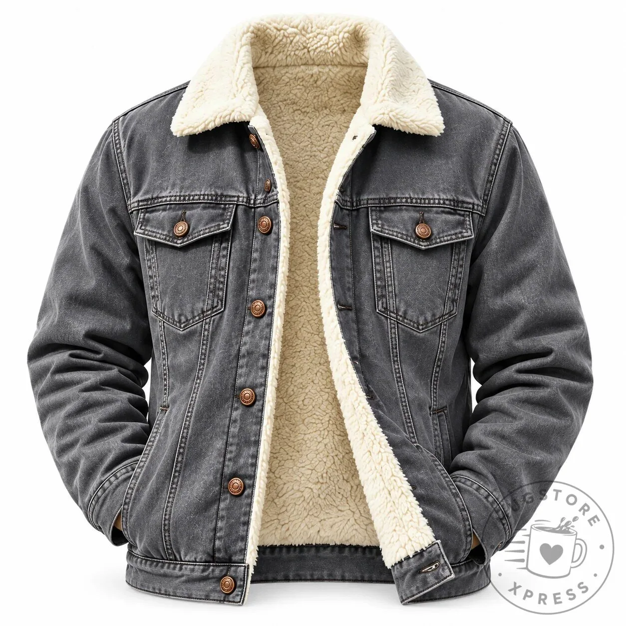 Men's Sherpa Lined Denim Jacket Warm Winter Outerwear with Fleece Collar 20 Men