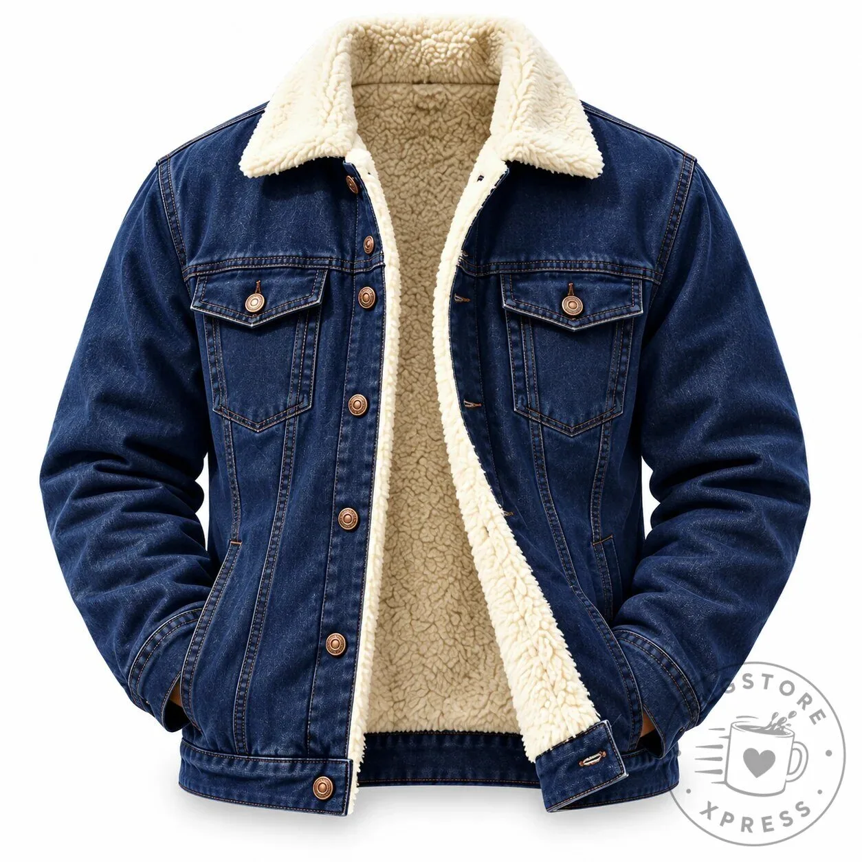 Men's Sherpa Lined Denim Jacket Warm Winter Outerwear with Fleece Collar 21 Men