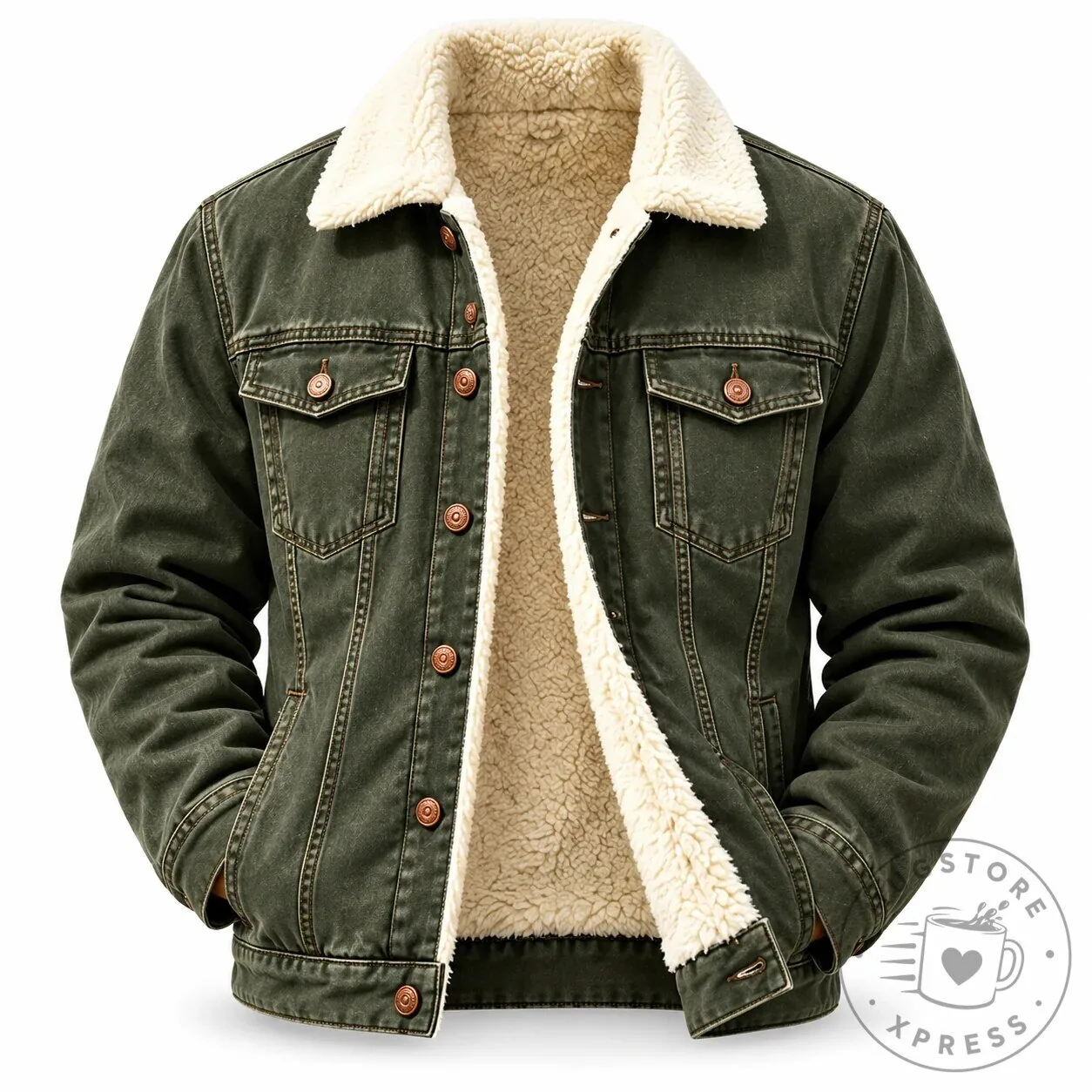 Men's Sherpa Lined Denim Jacket Warm Winter Outerwear with Fleece Collar 22 Men