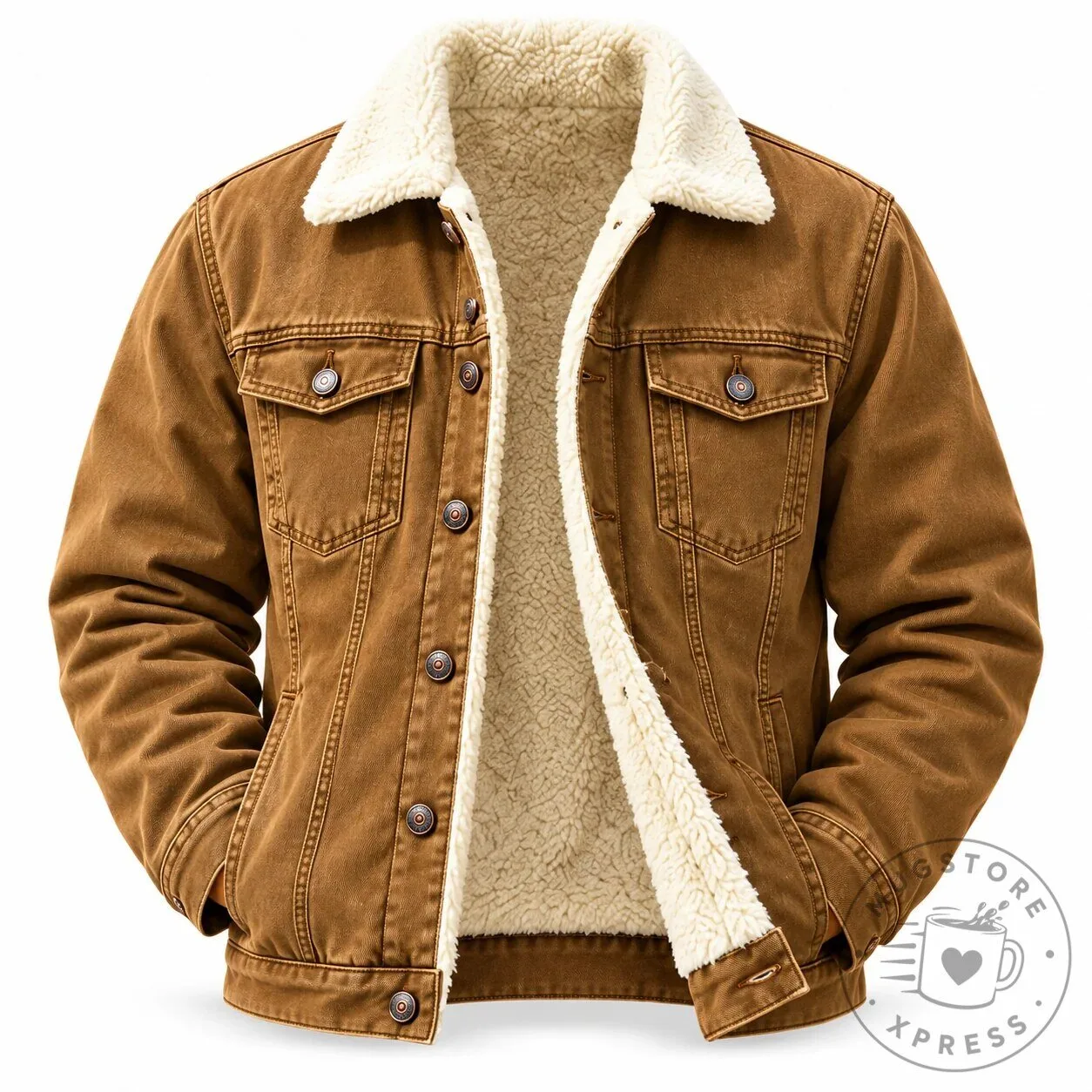 Men's Sherpa Lined Denim Jacket Warm Winter Outerwear with Fleece Collar 23 Men