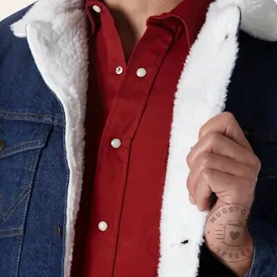 Men's Sherpa Lined Denim Jacket Warm Winter Outerwear with Fleece Collar 25 Men