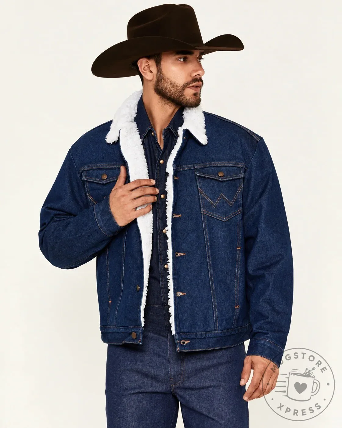 Men's Sherpa Lined Denim Jacket Warm Winter Outerwear with Fleece Collar 28 Men