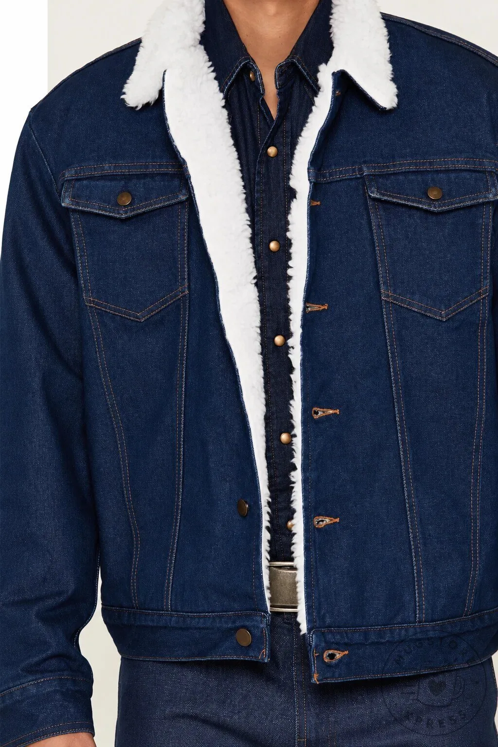 Men's Sherpa Lined Denim Jacket Warm Winter Outerwear with Fleece Collar 29 Men
