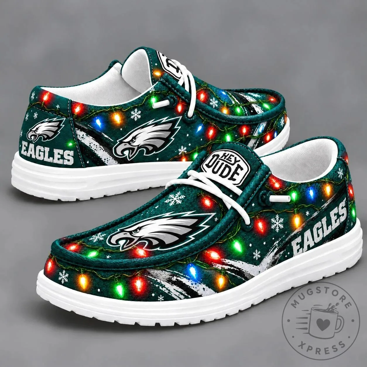 Philadelphia Eagles Christmas Holiday Light Loafer Shoes for Men and Women