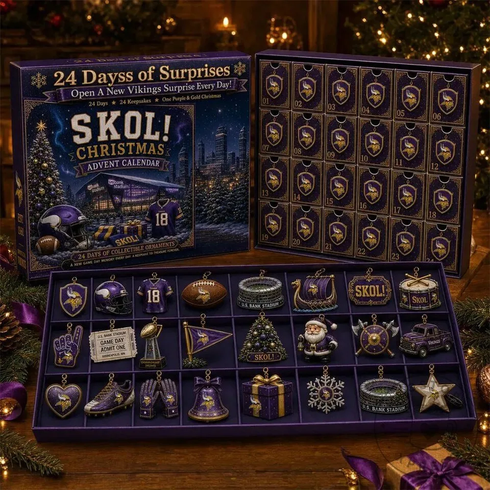 Minnesota Vikings SKOL Christmas Advent Calendar 24 Collectible Ornaments Set 2D