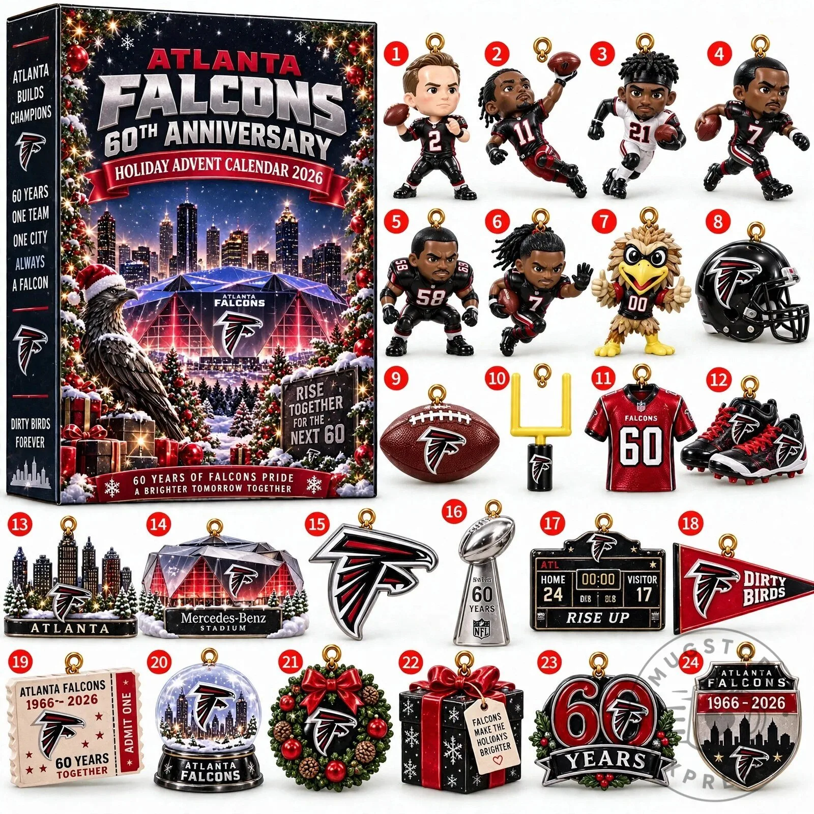 Atlanta Falcons 60th Anniversary Holiday Advent Calendar 2026 Blind Box 2D